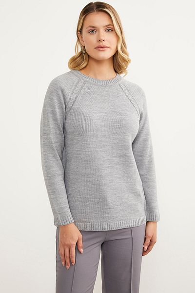 Sementa Pulover tricot tunică cu detaliu împletitură de păr - gri