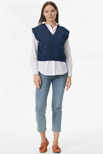 Sementa V-Neck Braided Knitwear Sweater - Navy Blue