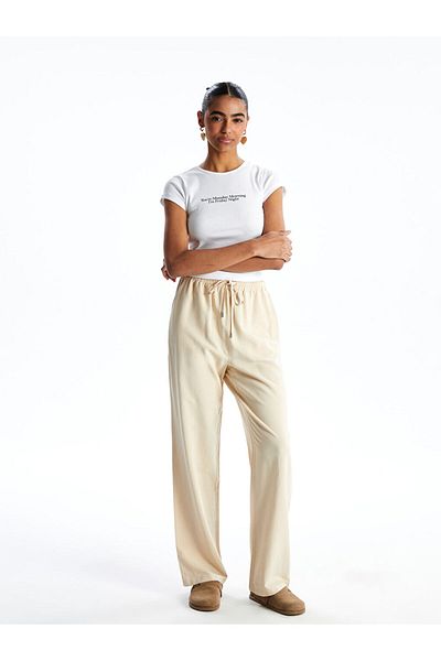 LC Waikiki Xside Beige Women's Linen Blended Pants with Elastic Waist