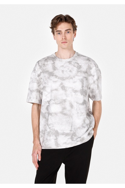 Colin's Oversize Fit Yuvarlak Yaka Baskılı Erkek Gri Kısa Kol Tişört