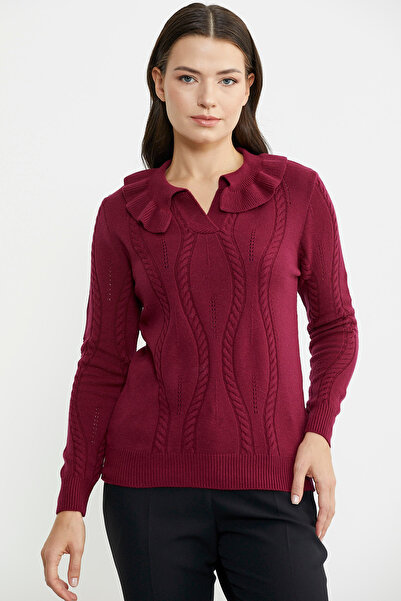 Sementa Claret Red Knitwear Sweater - Ruffle Collar and Motif
