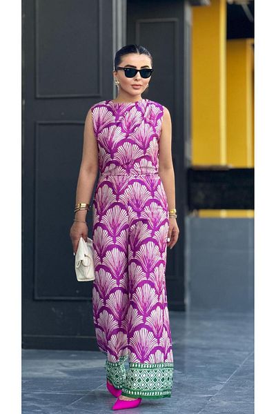 Oslove Patterned Waist Window Jumpsuit