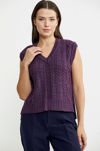 Sementa Purple Braided Hair - Long Wool Knitwear and Suveter on the Back