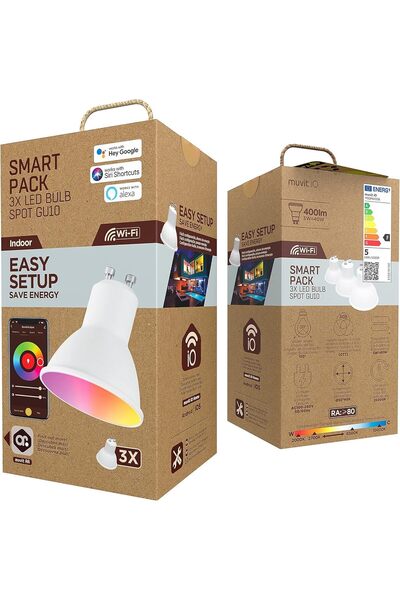 Muvit مجموعة iO Pack 3 لمبات ذكية GU10 بقوة 400 لومن، 5.5 وات، RGB+CCT، D50*H56