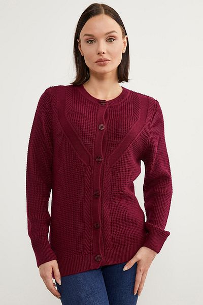 Sementa Honeycomb Knitted Buttoned Knitwear Cardigan - Claret Red