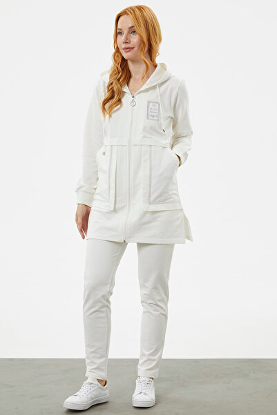 Sementa Hooded Piping Detailed Zippered Tracksuit Set - Ecru