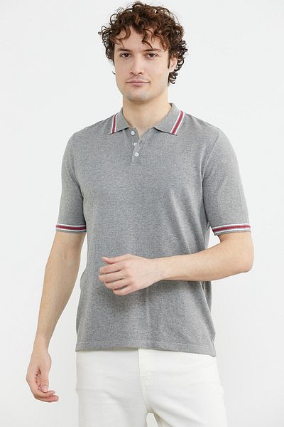 Sementa Μπλουζάκι Polo Neck Κοντό μανίκι Βαμβακερό πλεκτό - Γκρι