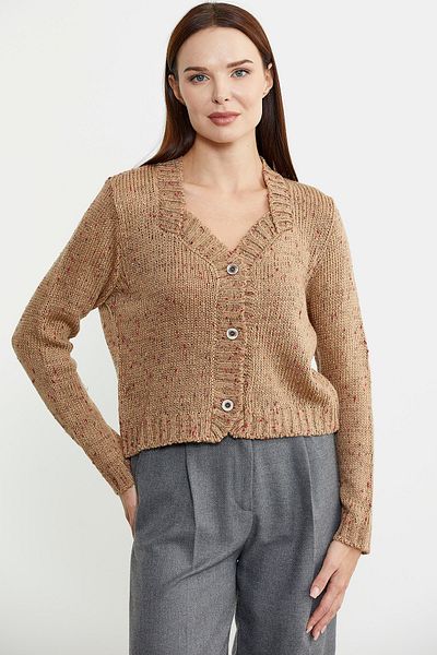 Sementa Ζακέτα πλεκτό μάλλινο πέτο Camel Color Crushed