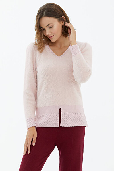 Sementa V Yaka Yumoş Kazak - Pembe