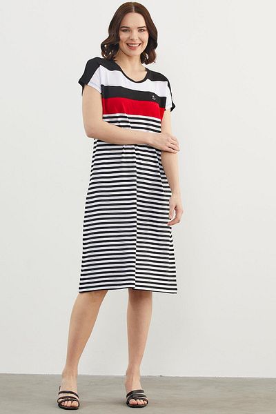 Sementa Crew Neck Midi Length Marine Dress - Black
