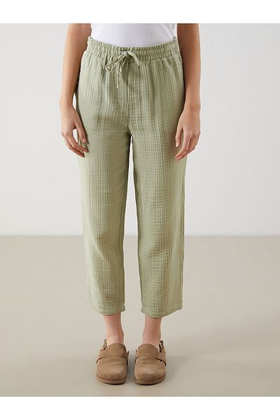 LC Waikiki New Season Elastic Waist Straight Muslin Women's Trousers - S5Ls96Z8