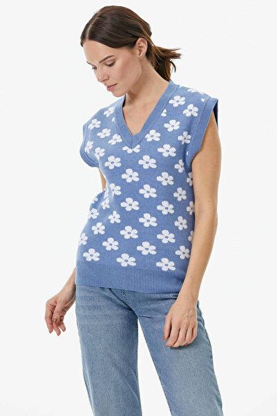 Sementa Светр з V-подібним вирізом і квітковим візерунком - синій