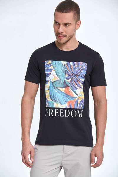 Voltaj Μπλουζάκι με στάμπα από βαμβακερό λαιμόκοψη Navy Blue