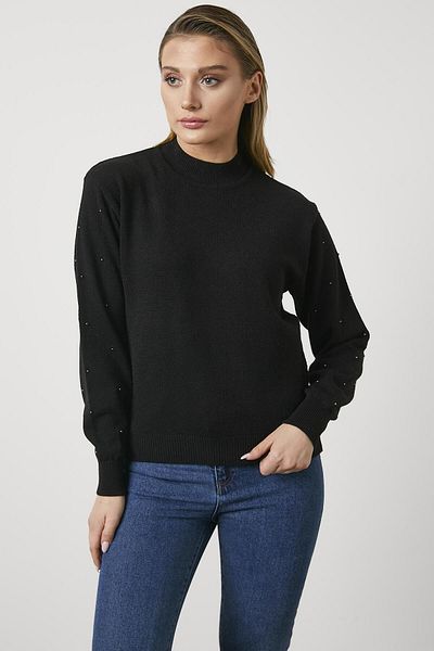Sementa Pulover tricot cu mâneci țestoase cu jumătate de perlă - negru