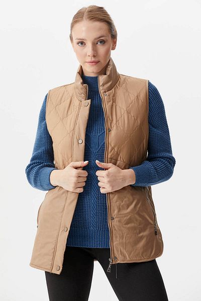 Sementa Quilted Stand Collar Plush Vest - Beige
