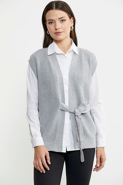 Sementa Self-Belted Wool Knitwear Vest - Light Gray