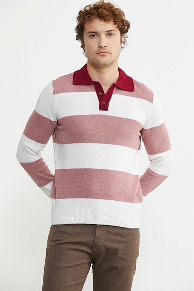 Sementa Πλεκτό Πουλόβερ Polo Collar Striped Wool - Rose
