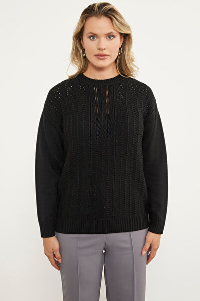 Sementa Пуловер от трикотаж с нулева яка и зигзагообразен шарка - черен