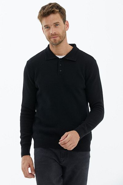 Sementa Πλεκτό πουλόβερ με κουμπιά Polo Neck Μαύρο