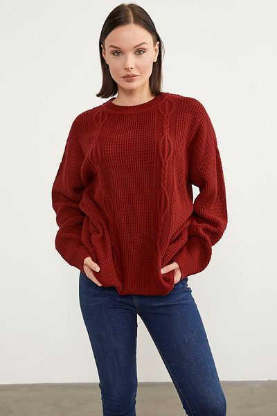 Sementa Honeycomb Knit Crew Neck Sweater - Red