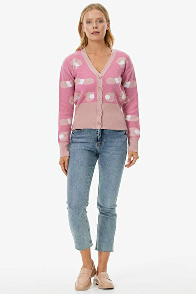 Sementa Трикотажний кардиган з кольоровим візерунком і ґудзиками - лососевий