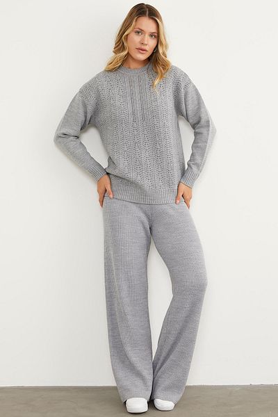 Sementa Crew Neck Zik Zak Motif Knitwear Sweater - Gray