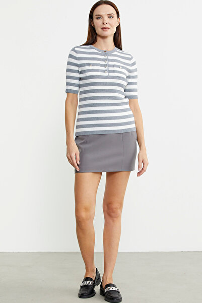 Sementa Сірий трикотажний светр у смужку - з ґудзиками