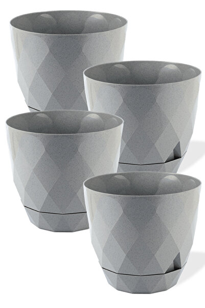 TEMMUZ HOME No 3 Büyük Boy 4 Adet Baklava Desenli Tabaklı Plastik Saksı Yakamoz 2,4 Lt