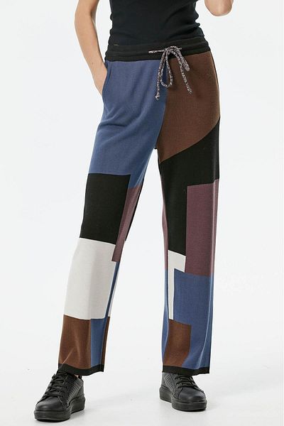 Sementa Colorful Block Patterned Knitwear Trousers - Black