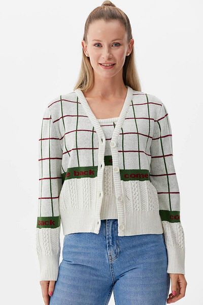 Sementa Set de tricotaje pătrate cu model dublu cardigan - alb