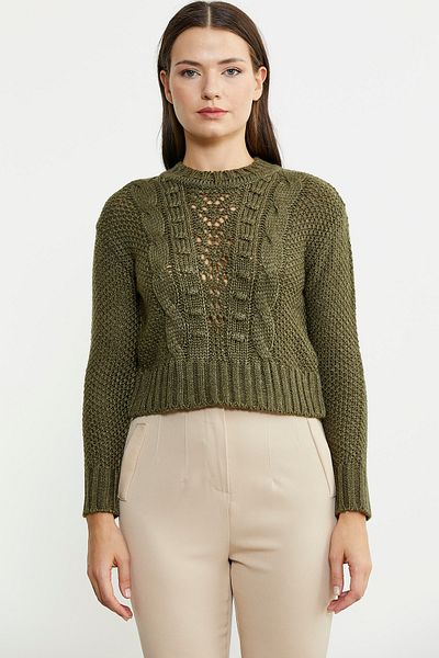Sementa Pulover din tricot din lână cu motive pentru tricotat păr kaki