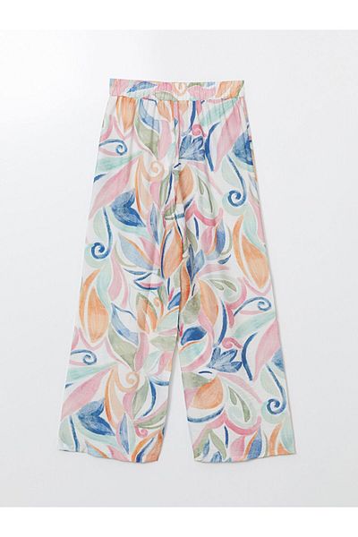 LC Waikiki New Season Elastic Waist Patterned Wide Leg Women's Trousers - S5Kr01Z8
