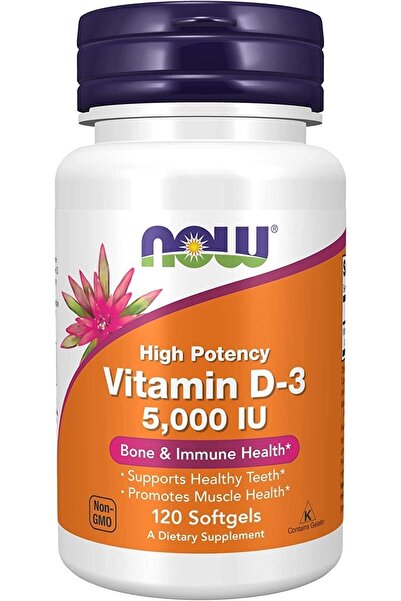 Now Foods Vitamin D-3 5,000 Iu, 120 Softgels Cholecalciferol From Lanolin D3