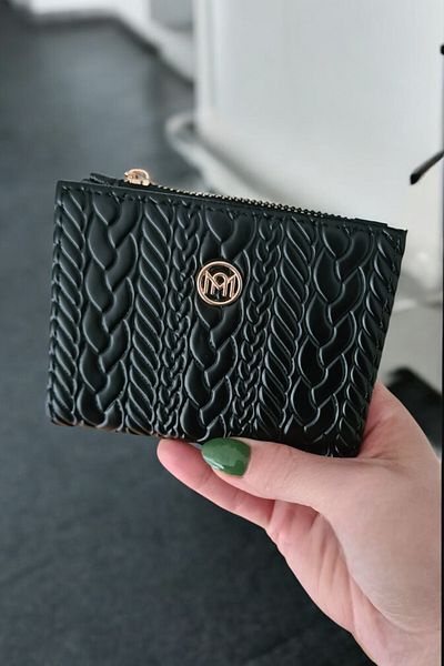 Classbag Portofel de damă din piele lacuită, neagră, cu model țesut