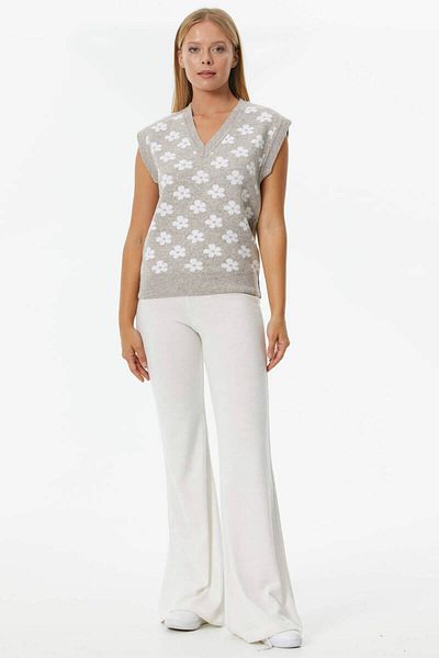 Sementa V-Neck Floral Motif Knitwear Sweater - Mink