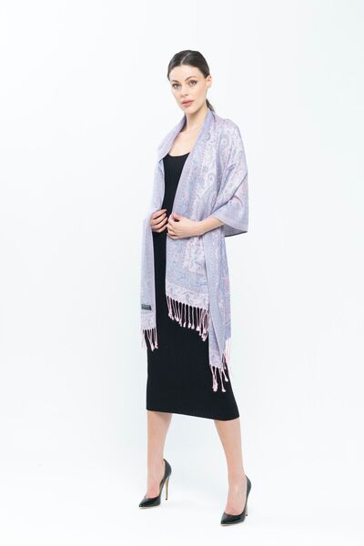 K&B PASHMINA Shawl - Light Blue&pink - Polyester Free