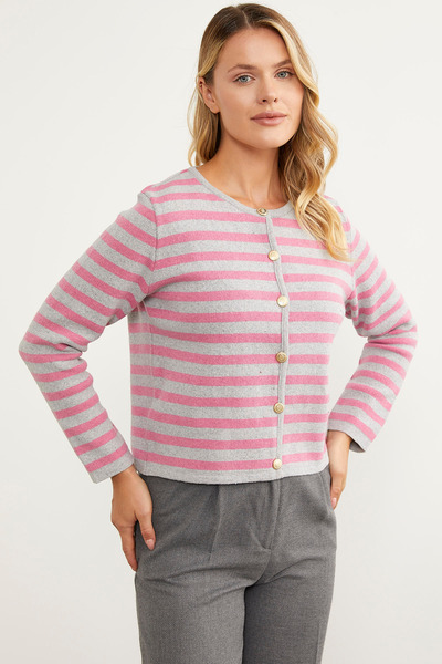 Sementa Renkli Çizgili Triko Kısa Hırka - Açık Gri