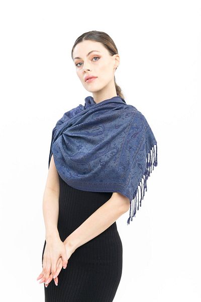K&B PASHMINA Şal - Albastru Cerneală - Fără Poliester