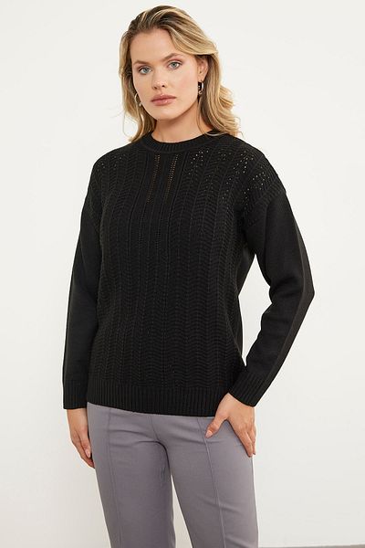 Sementa Pulover Tricotat Zik Zak Motiv - Negru