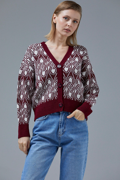 Sementa Двоколірний светр з ґудзиками з товстого трикотажу - бордовий