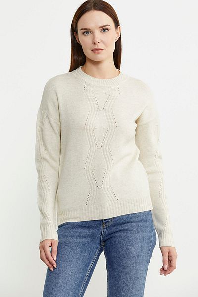 Sementa Stone Colored Crew Neck Motif Sweater