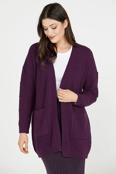 Sementa Cardigan lung de tricotaj cu buzunare - Roșu Claret