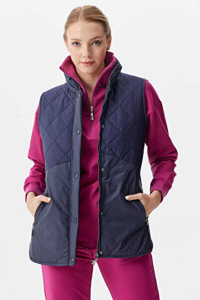 Sementa Quilted Stand Collar Plush Vest - Navy Blue