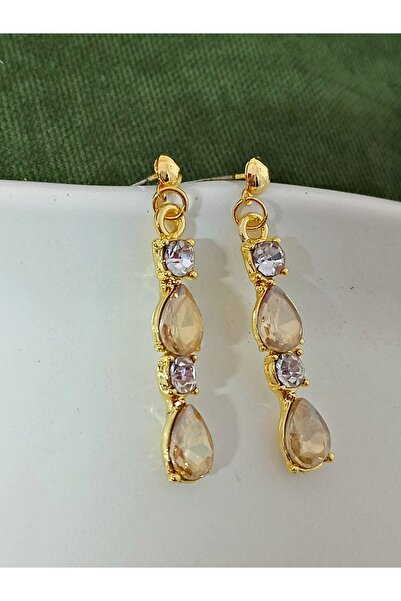 mos&more Bal Rengi Kristal Taşlı Abiye Kadın Küpe