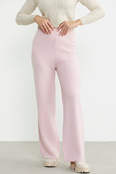 Sementa Bol Paça Lastikli Yünlü Triko Pantolon - Pembe
