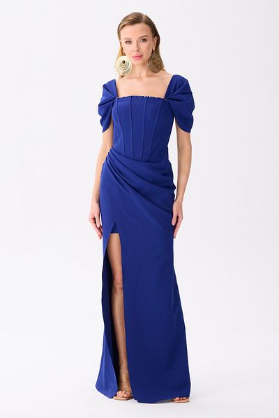 Carmen Saks Back Tie Crepe Evening Dress