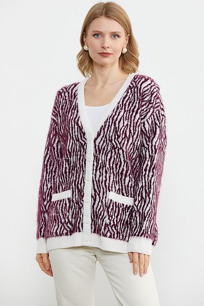 Sementa Combinație de culori Cardigan Moale Tricotaj - Roșu Claret
