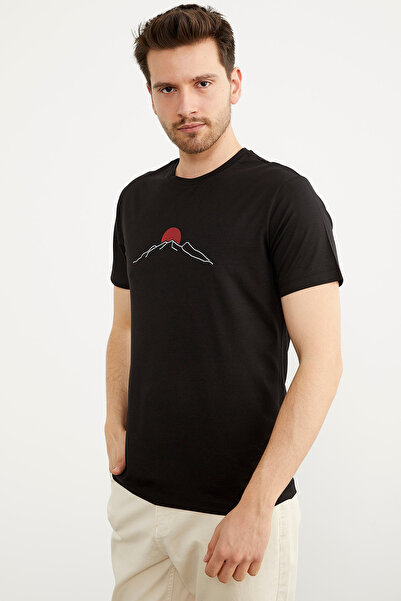 Sementa Crew Neck Printed Short Sleeve T-Shirt - Black