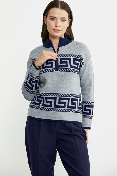 Sementa Pulover de tricotaj cu model bloc cu guler gri