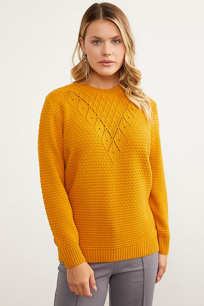Sementa Leaf Motif Honeycomb Knitted Sweater - Sun